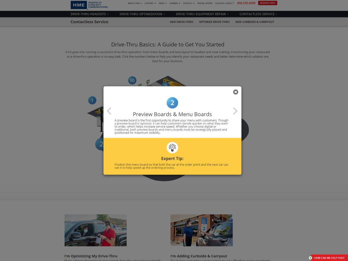 Add A Drive-Thru Interactive Diagram Modal Popup - HME.com/qsr/Add-a-Drive-Thru - Front-End Web Development